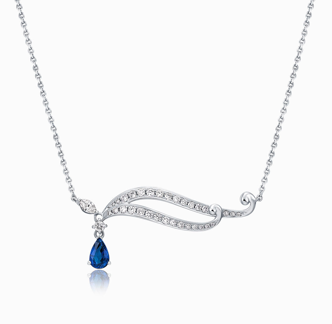 Blue Sapphire Flower Pendant, White Gold Chain - Nathan Alan Jewelers